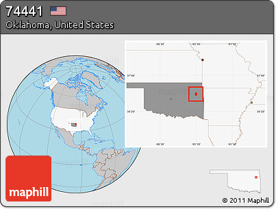 Gray Location Map of ZIP Code 74441, highlighted country, highlighted state