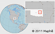 Gray Location Map of ZIP code 74445, highlighted state, hill shading