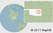 Savanna Style Location Map of ZIP code 74445, highlighted state, hill shading