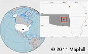 Gray Location Map of ZIP code 74447, highlighted country, highlighted state, hill shading