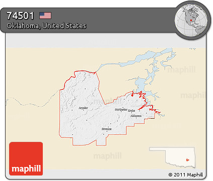 Classic Style 3D Map of ZIP Code 74501, single color outside