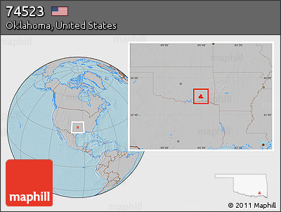 Gray Location Map of ZIP Code 74523, hill shading