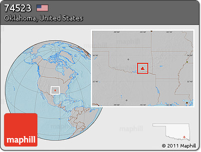 Gray Location Map of ZIP Code 74523, hill shading