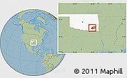 Savanna Style Location Map of ZIP code 74523, highlighted county, highlighted state, hill shading