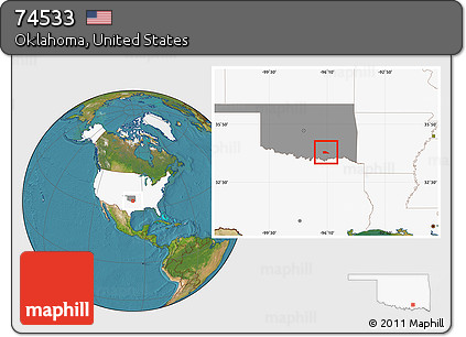 Satellite Location Map of ZIP Code 74533, highlighted country, highlighted state