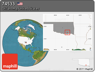 Satellite Location Map of ZIP Code 74533, highlighted country, highlighted state