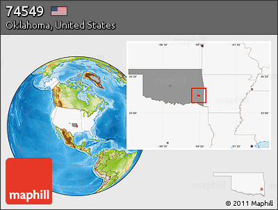 Physical Location Map of ZIP Code 74549, highlighted country, highlighted state