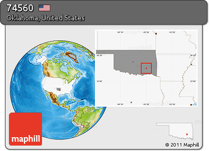 Physical Location Map of ZIP Code 74560, highlighted country, highlighted state