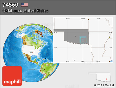 Physical Location Map of ZIP Code 74560, highlighted country, highlighted state