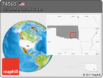 Physical Location Map of ZIP Code 74560, highlighted country, highlighted state