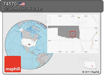 Gray Location Map of ZIP Code 74570, highlighted country, highlighted state