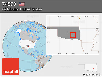 Gray Location Map of ZIP Code 74570, highlighted country, highlighted state