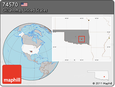 Gray Location Map of ZIP Code 74570, highlighted country, highlighted state
