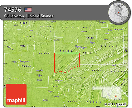 Physical Map of ZIP Code 74576