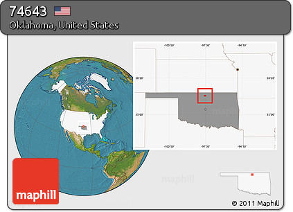 Satellite Location Map of ZIP Code 74643, highlighted country, highlighted state
