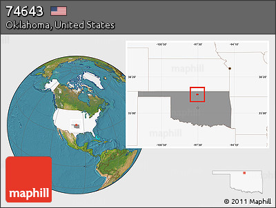 Satellite Location Map of ZIP Code 74643, highlighted country, highlighted state