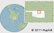 Savanna Style Location Map of ZIP code 74650, highlighted state, hill shading