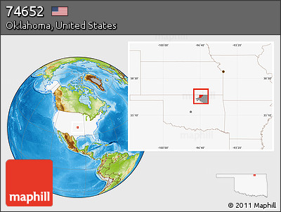 Physical Location Map of ZIP Code 74652, highlighted country, highlighted county