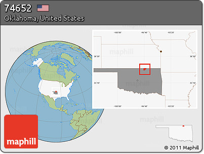 Savanna Style Location Map of ZIP Code 74652, highlighted country, highlighted state