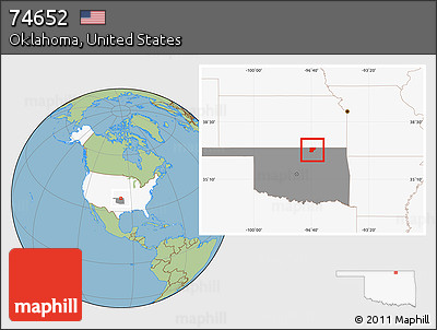 Savanna Style Location Map of ZIP Code 74652, highlighted country, highlighted state