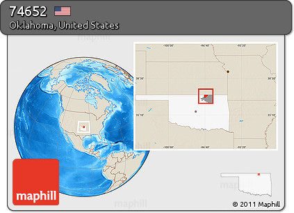Shaded Relief Location Map of ZIP Code 74652, highlighted county, highlighted state