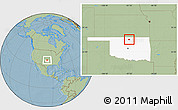Savanna Style Location Map of ZIP code 74653, highlighted state, hill shading