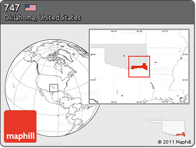 Blank Location Map of ZIP Codes Starting with 747, highlighted state