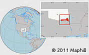 Gray Location Map of ZIP codes starting with 747, highlighted state, hill shading
