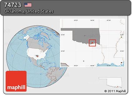 Gray Location Map of ZIP Code 74723, highlighted country, highlighted state, hill shading