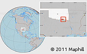 Gray Location Map of ZIP code 74723, highlighted county, highlighted state, hill shading