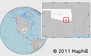 Gray Location Map of ZIP code 74723, highlighted state, hill shading