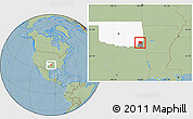 Savanna Style Location Map of ZIP code 74724, highlighted county, highlighted state, hill shading