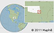 Savanna Style Location Map of ZIP code 74724, highlighted state, hill shading