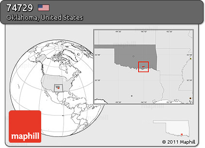 Blank Location Map of ZIP Code 74729, highlighted country, highlighted state