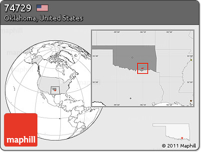 Blank Location Map of ZIP Code 74729, highlighted country, highlighted state