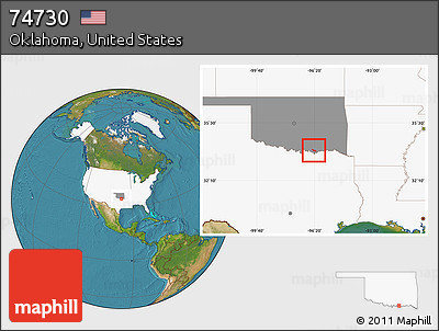 Satellite Location Map of ZIP Code 74730, highlighted country, highlighted state