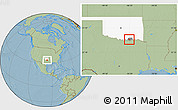 Savanna Style Location Map of ZIP code 74730, highlighted county, highlighted state, hill shading