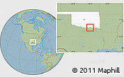 Savanna Style Location Map of ZIP code 74730, highlighted state, hill shading