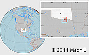 Gray Location Map of ZIP code 74733, highlighted county, highlighted state, hill shading