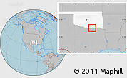 Gray Location Map of ZIP code 74733, highlighted state, hill shading