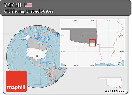 Gray Location Map of ZIP Code 74738, highlighted country, highlighted state, hill shading