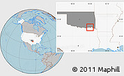 Gray Location Map of ZIP code 74738, highlighted country, highlighted state, hill shading