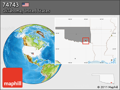 Physical Location Map of ZIP Code 74743, highlighted country, highlighted state
