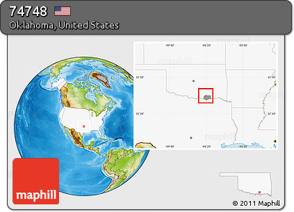 Physical Location Map of ZIP Code 74748, highlighted country, highlighted county
