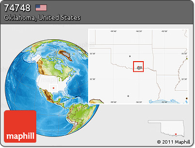 Physical Location Map of ZIP Code 74748, highlighted country, highlighted county