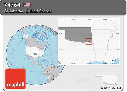 Gray Location Map of ZIP Code 74764, highlighted country, highlighted state