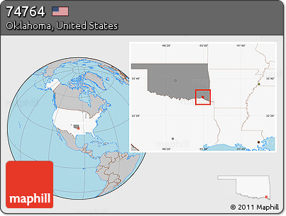 Gray Location Map of ZIP Code 74764, highlighted country, highlighted state