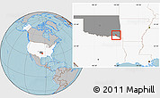 Gray Location Map of ZIP code 74764, highlighted country, highlighted state, hill shading