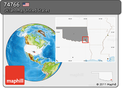 Physical Location Map of ZIP Code 74766, highlighted country, highlighted state
