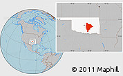 Gray Location Map of ZIP codes starting with 748, highlighted state, hill shading